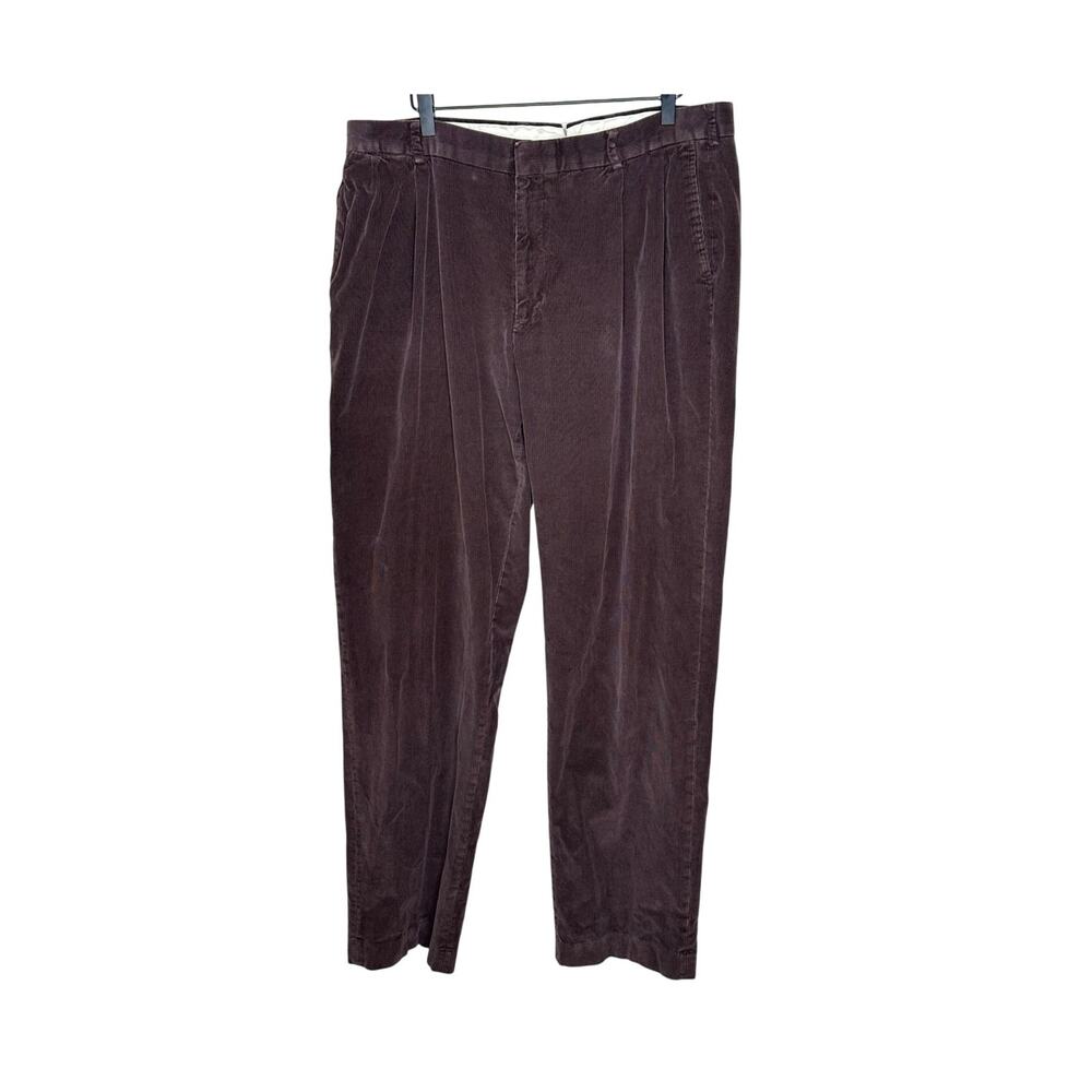 Lands End Corduroy Pants Men 38x34 Brown Traditional Straight Leg High Rise Work
